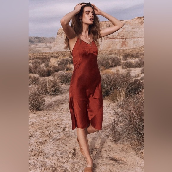 Spell Boudoir Silk Slip Dress in Copper - Picture 4 of 7